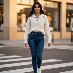Elegant Cream Cable Knit Turtleneck Sweater
